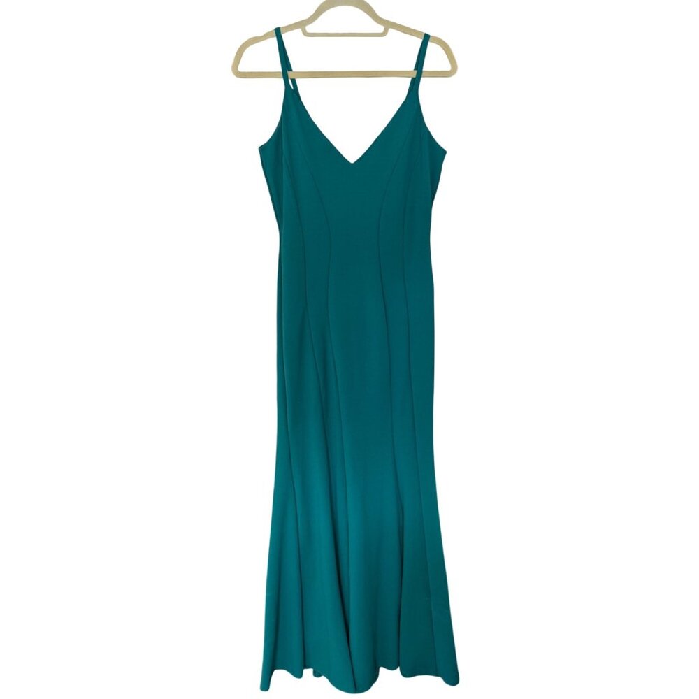 Vintage Y2K Jump Apparel Size 3/4 Teal Green V-Neck Seamed Mermaid Evening Gown - Picture 2 of 16